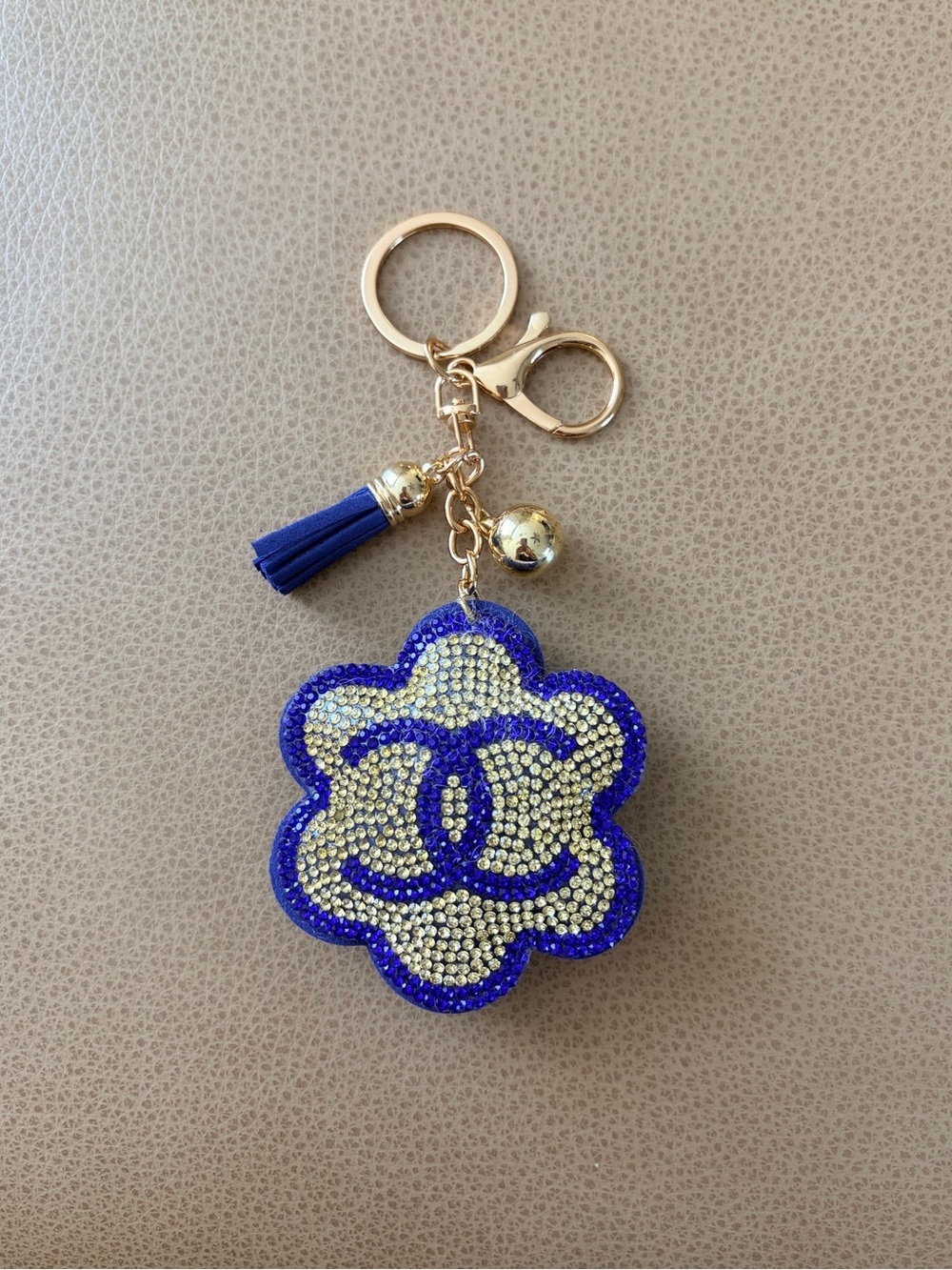 Bling Purple and Gold Crystal Flower Keychain